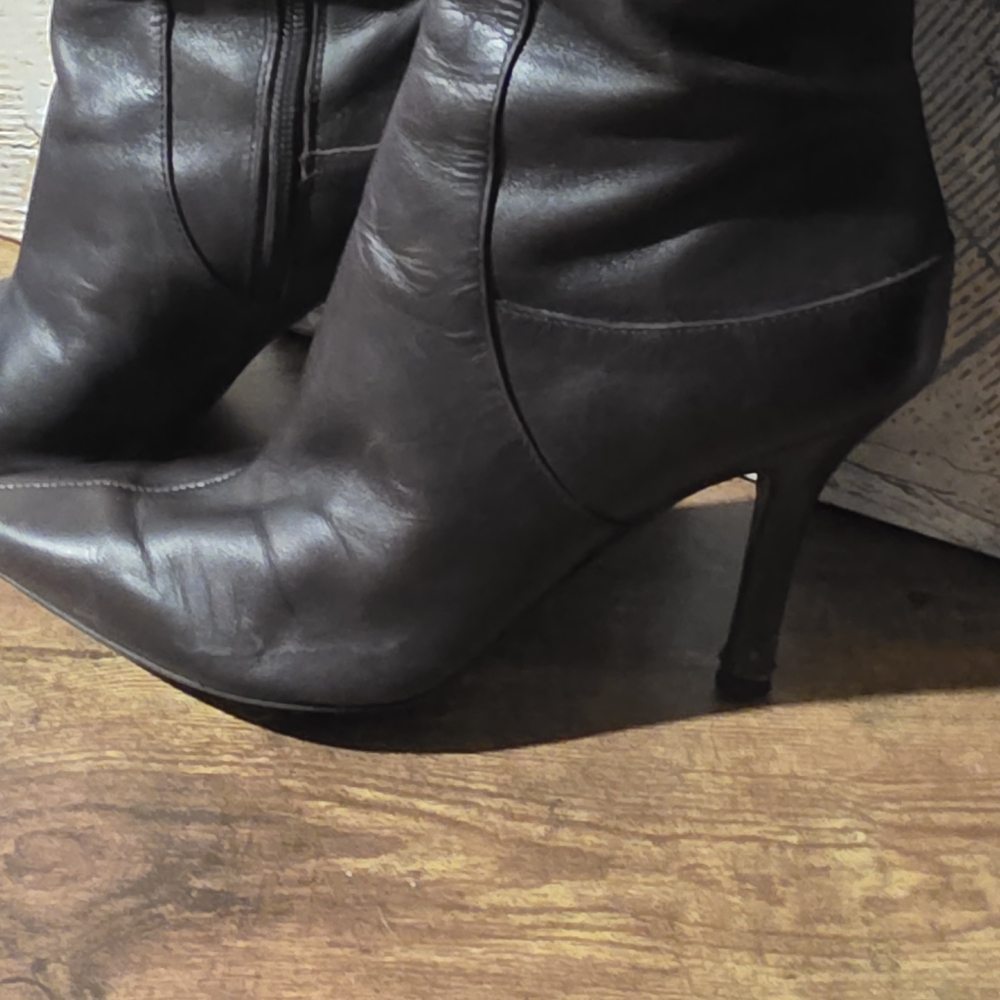 Nine West Timeless Women's Dark Brown Leather Knee-High Stiletto Boots - Picture 4 of 16